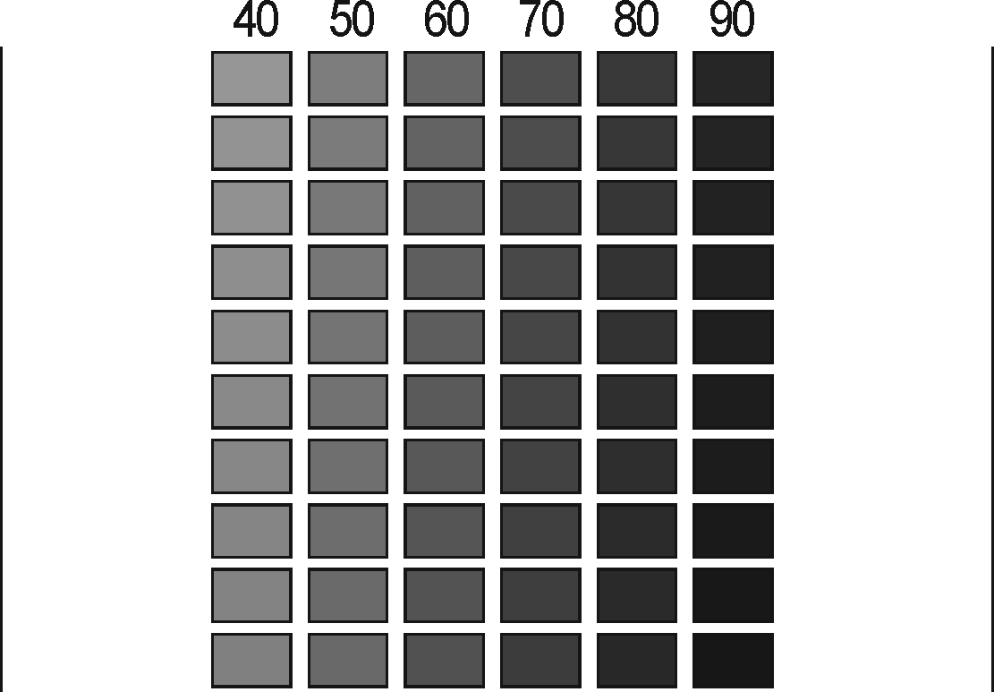 Gray Scale from 40% to 99% to assess the color on steel